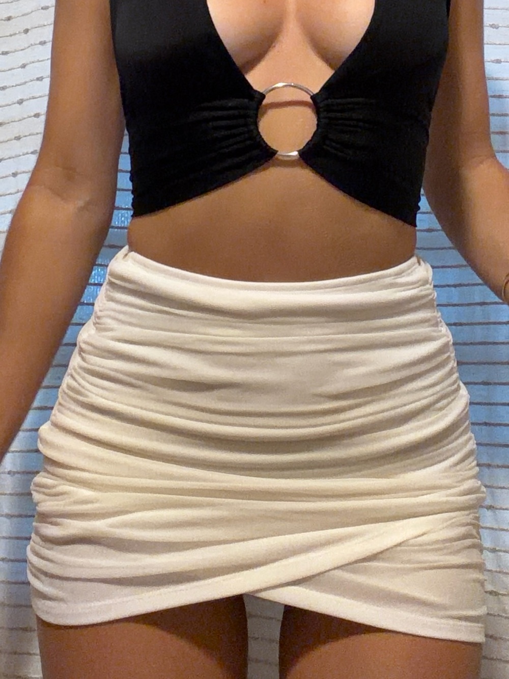 SHEIN Cream Ruched Mini Skirt